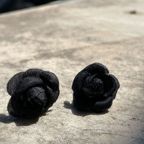 Black lace rose earrings used, button style