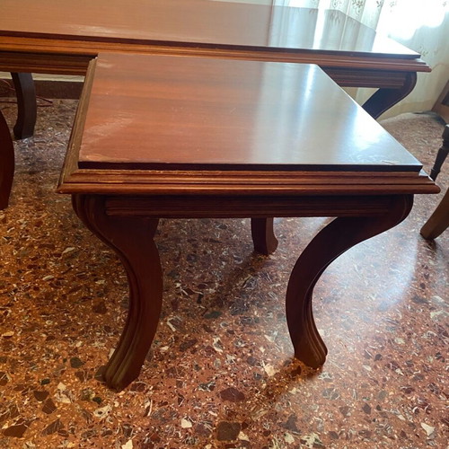 Wooden coffee tables set used with curved legs, two pieces