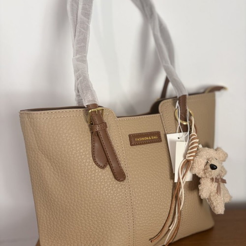 Beige Tote Handbag new with teddy bear charm