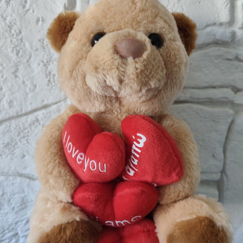 Plush teddy bears used, set of two with light-up heart