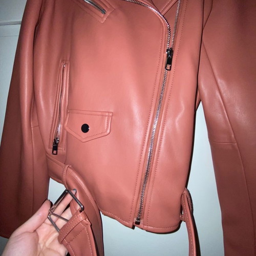 Zara faux leather jacket used, pink rotten apple color, size XL