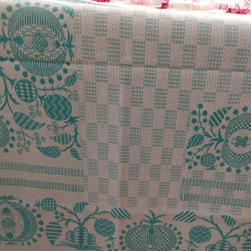 Woven bedspread 1.35 x 1.95m, turquoise floral design