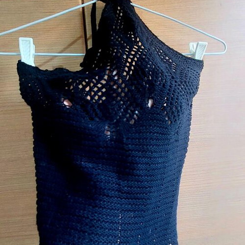 Zara Black Openwork Crochet Halter Top like new, size S