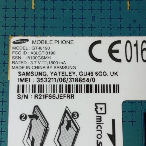 Samsung I8190 Galaxy S III mini used for parts, cracked screen, no battery