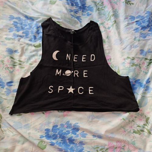 Black crop top used with front print, size L