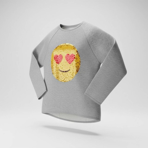 Zara Girls Flip Emoji Sweatshirt like new, grey, 13-14 years