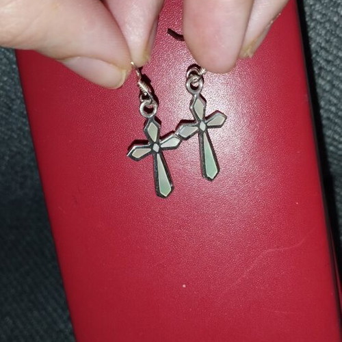 Silver 925 Cross Earrings with Iridescent Enamel