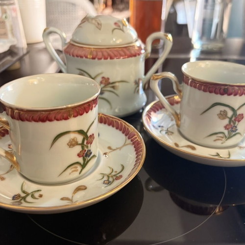 Vintage Limoges porcelain coffee set used with tray, cups and sugar bowl