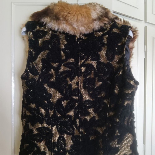 Fur vest Medium with black and gold embroidery, Italian