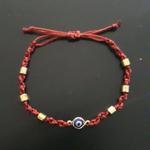 Bracelet with eye and gold beads, handmade, new, red