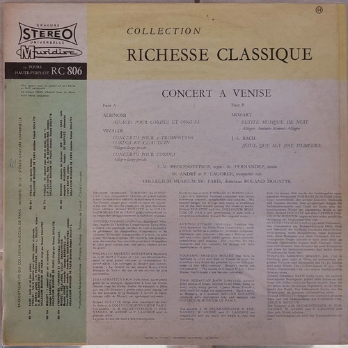 Collegium Musicum De Paris Concert A Venise LP like new, classical