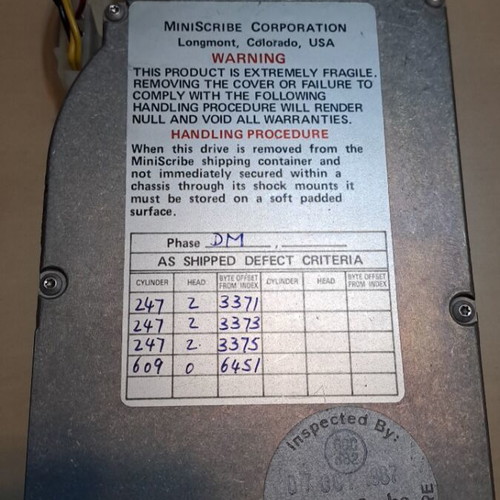 Hard Card for XT Miniscribe used, rare vintage storage