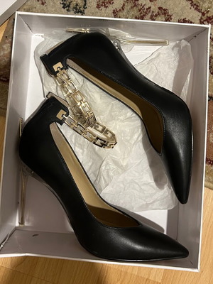 Guess high heels with gold ankle straps, black, size 40