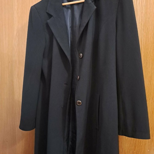 Midi black women's blazer used, size 48, knee-length