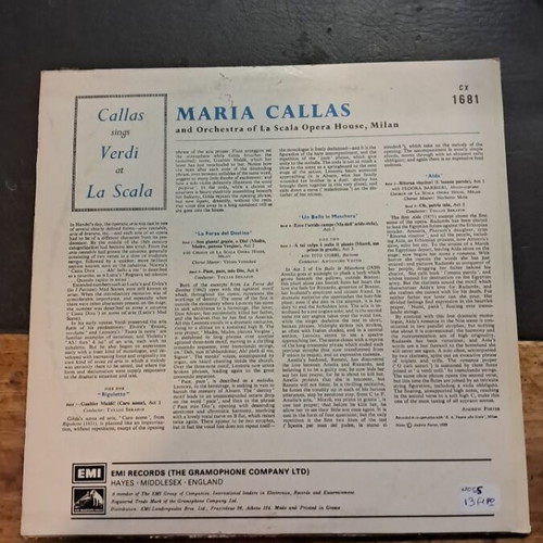 Callas Sings Verdi At La Scala vinyl record used, good condition