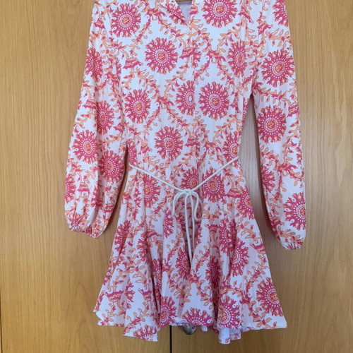 Shein printed mini dress with long sleeves, pink and beige