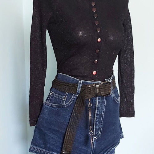 Vintage women's set with Pepe denim shorts, Alessa vest and Renato Balestra belt like new