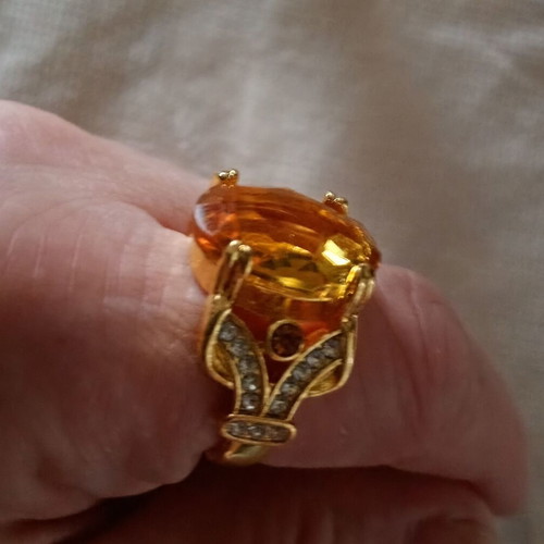 Ring with large yellow zircon new, yellow and white gold