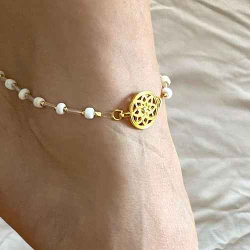 Boho anklet with 24K gold-plated mandala charm made to order
