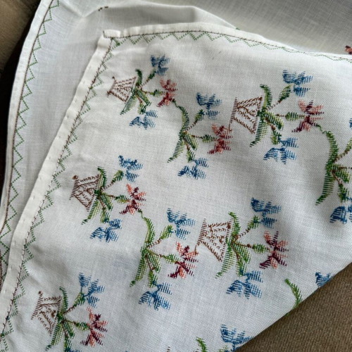 Etamin embroidery used, floral pattern, 93x43 cm