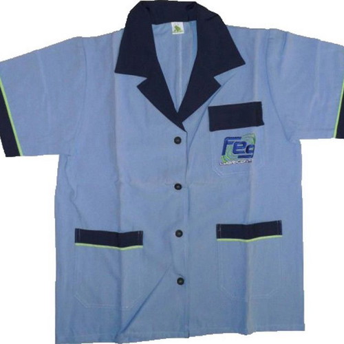 Feg Work Shirt Apron Blouse with Buttons Pockets Collar S & M