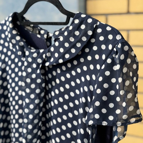 Figaro blouse used dark blue with white polka dots, size XL