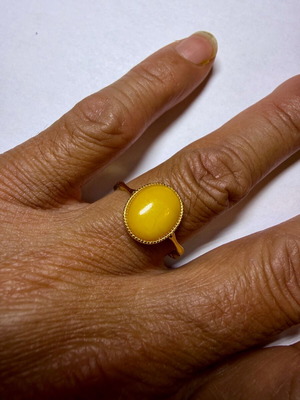 Δαχτυλίδι Vintage 925 Sterling Silver με Κίτρινο Χαλκηδόνιο, Επιχρυσωμένο, Ρυθμιζόμενο, Καινούργιο