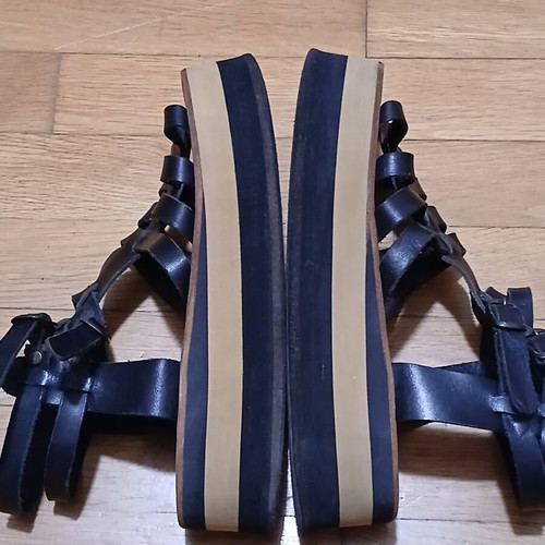 NISY Black Leather Gladiator Sandals Size 37 Used