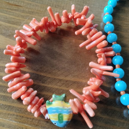 Jewelry set with handmade bracelet in turquoise and orange