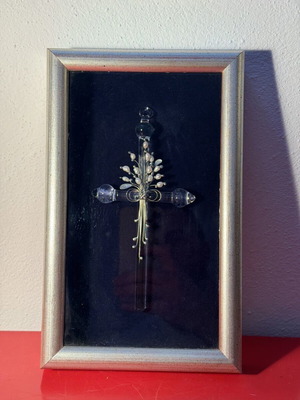 Framed cross with crystal and pearls used