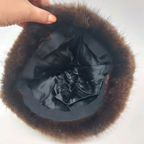 Women's natural fur hat like new, vintage winter, brown, size 55