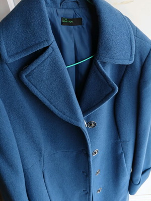 Benetton Μάλλινο Γυναικείο Παλτό Μπλε Μεταχειρισμένο Μέγεθος Small