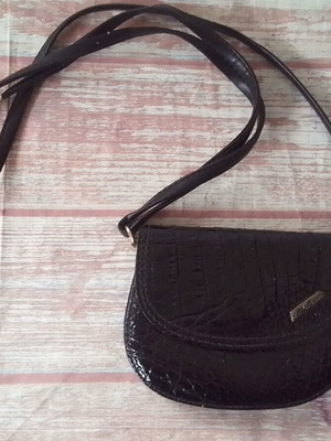Δερματινο Τσαντακι Ωμου Italian Croc Print Leather La Toscana σαν καινούργιο, μαύρο