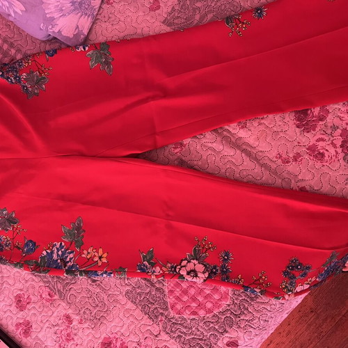 Zara summer pants with floral print used, red