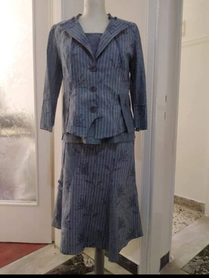 Three-piece linen suit new, summer set with skirt, blouse, jacket
