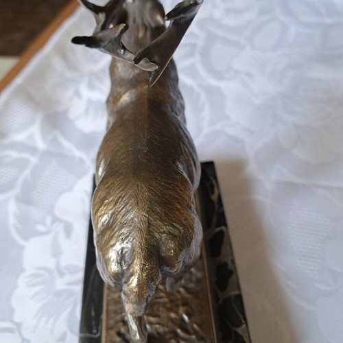 Bronze deer on marble base, late 20th century Germany
