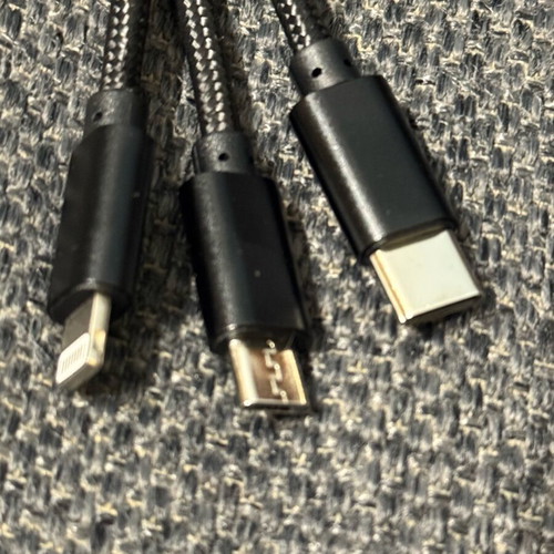 Fabric charging cable 3-in-1 1m new, USB to Lightning, Type-C, Micro-USB for iPhone and Android