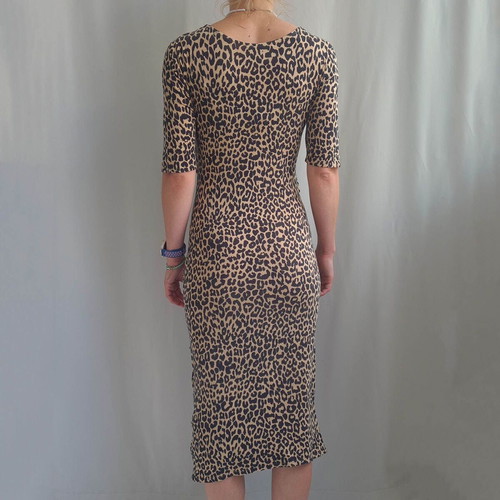 Ganni women's midi bodycon dress, leopard print, size M