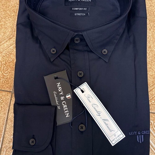 Navy & Green Men's Blue Button Shirt Size L New