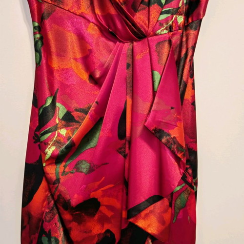 Satin cocktail dress used, multicolor, size M