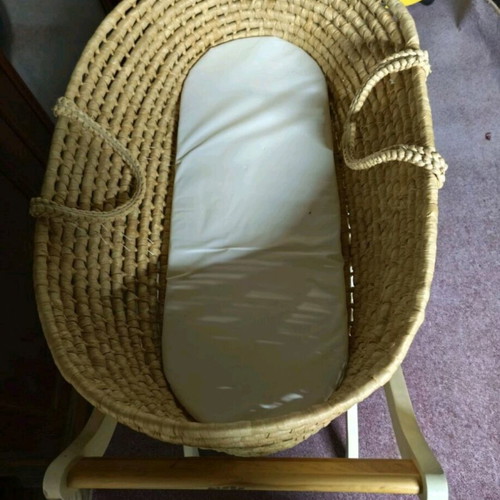 Baby Moses basket like new with wooden stand and mattress