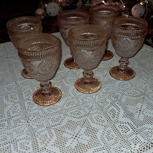 Set of 6 column water glasses in salmon pearl color new