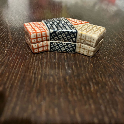 Japanese ceramic mini jewelry box antique used