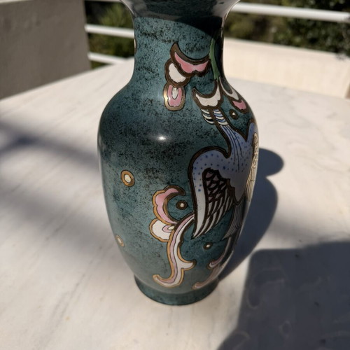Vintage Chinese porcelain vase with phoenix and peonies, like new