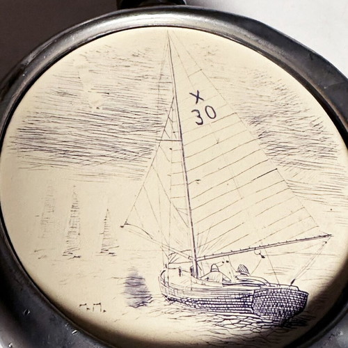 IBW Sheffield pewter flask used with nautical scene 1970s