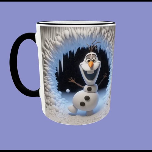 Ceramic mug white 325ml Olaf Frozen new with black rim and handle