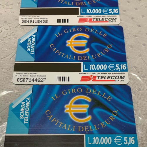 Telecom Italia 2001 phone cards used, 3 pieces, 10,000 L