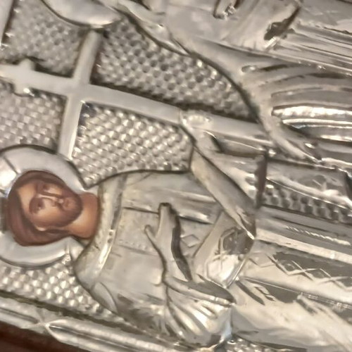 Silver Icon of Constantine and Helen 925, like new, wooden frame 24cm