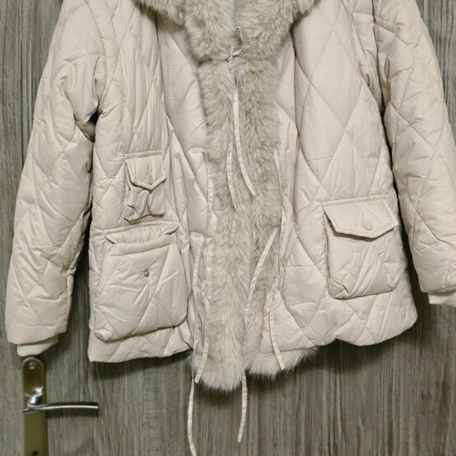 Jacket with eco fur beige like new, large 40/42