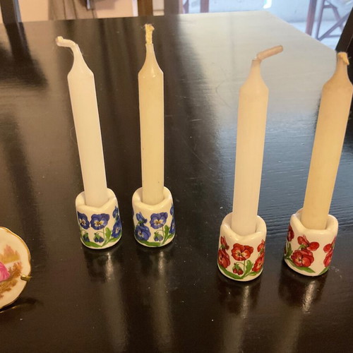 Porcelain candle holders and Limoges decoration like new, vintage set of 4